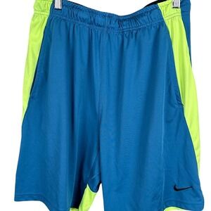 Nike Dri-FIT Basketball Shorts Mens Large Blue Neon Green Athletic Gym Workout